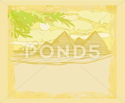 Old paper with pyramids giza landscape card ~ Clip Art #48508367