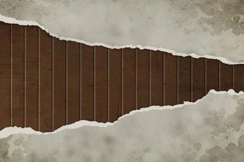 Old paper ripped on the old wooden board. Stock Illustration