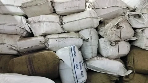 Old paper sacks placed in goverment office stacking Stock Footage 294230722