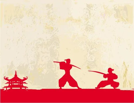 Old paper with Samurai silhouette Stock Illustration