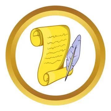Old paper scroll and feather vector icon Ilustración de archivo