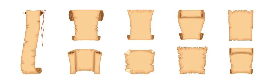 Old Paper Scroll and Parchment of Ancient Papyrus Vector Set Stock Illustration
