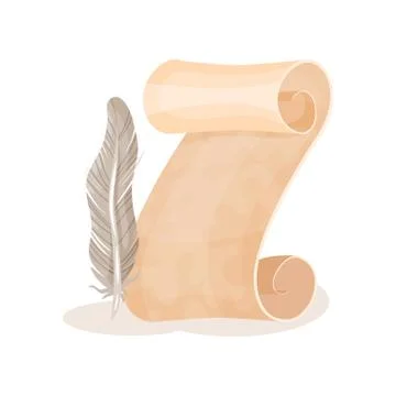 Old paper scroll and quill pen, symbols of retro writing, science and knowledge Stock Illustration