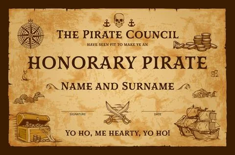 Old paper scroll parchment for kids pirate diploma Stock Illustration