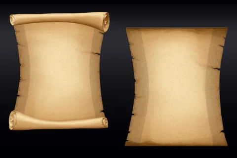 Old Paper Scroll. Vertical Parchment. Ancient Vintage Papyrus. Cardboard Bann Stock Illustration