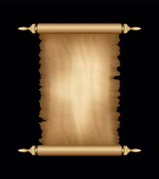 Old Paper Scroll. Vertical Parchment. Ancient Vintage Papyrus. Cardboard Bann Stock Illustration