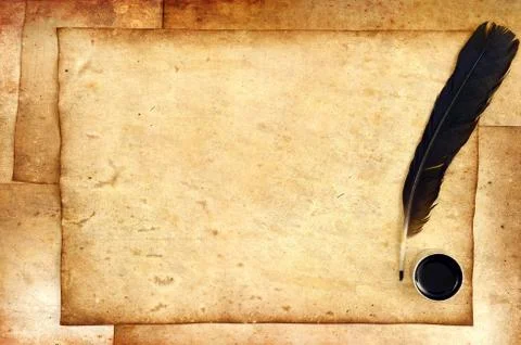 Old papers with feather Stock Photos