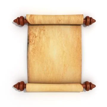 Old papyrus scroll isolated on white background 3d render Stock Illustration