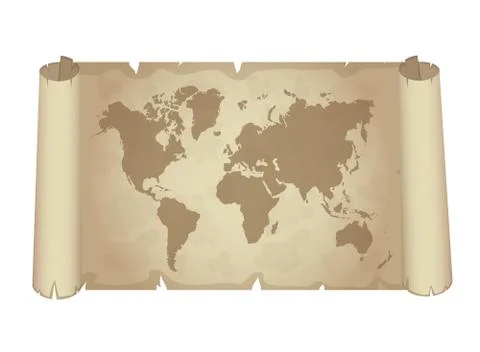 Old papyrus with world map. Vector illustration. Stock Illustration