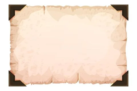 Old parchment paper, page empty medieval letter in cartoon style isolated on Illustration
