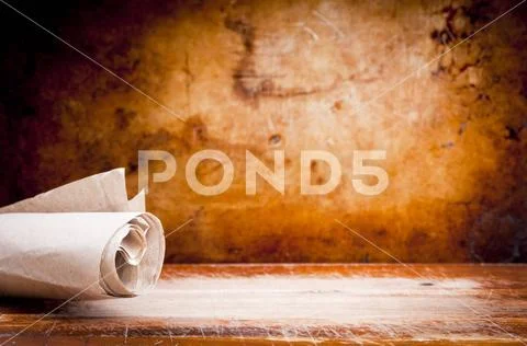 Old Parchment Paper Scroll Old paper parchment scroll rolled up with a ...