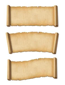 Old Parchment paper scroll set isolated on white with shadow. Horizontal bann Stock Photos
