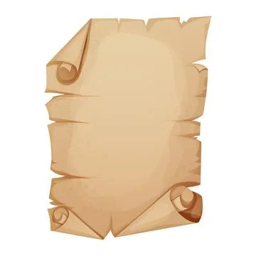 Old parchment paper scrolls, page, aged sheet surface, map, book blank isolated Illustrazione stock
