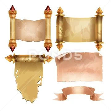 Old parchment paper set, vector game UI scroll papyrus kit ~ Clip Art ...