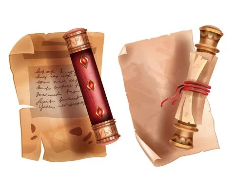 Old parchment scroll paper, vector ancient papyrus document illustration Stock Illustration