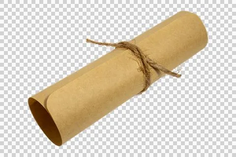 Old parchment scroll tied with rustic twine string cylinder Stock-Fotos