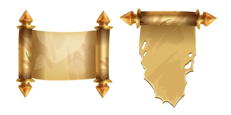 Old parchment scroll vector illustration, ancient papyrus paper, antique roll Illustrazione stock