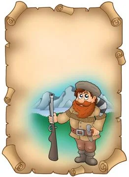 Old parchment with trapper Stock Illustration