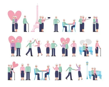 Old parents lovers couple characters Stock Illustration