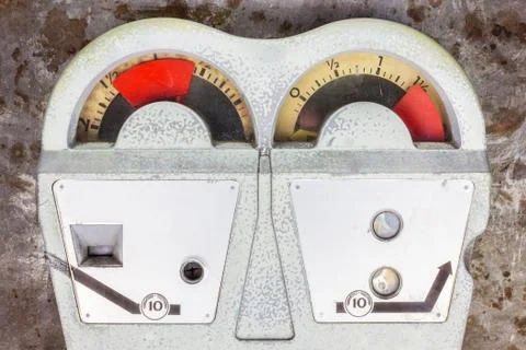 Old parking meter on a rusty background Stock Photos