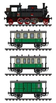 The old passenger steam train Stock Illustration