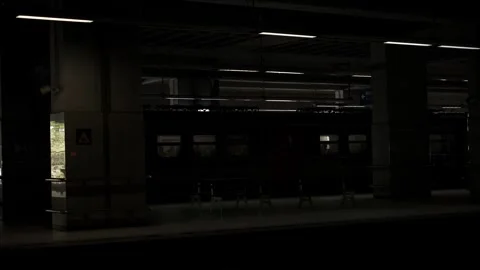 Old passenger train arriving at underground railway platform inside Belgrade Stock Footage 335467601