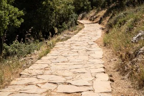 Old Path from coarse stone slabs, Crete Stock Photos