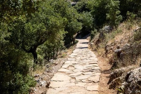 Old Path from coarse stone slabs, Crete Stock Photos