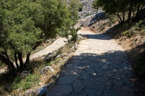 Old Path from coarse stone slabs, Crete Stock Photos