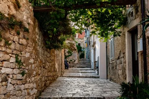 A old path with some old stony stairs in Dubrovnik Stock Photos