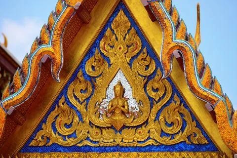 The old pattern gable  in Temple of the Emerald Buddha  of Thailand Stock Photos