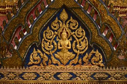 The old pattern gable  in Temple of the Emerald Buddha  of Thailand Stock Photos