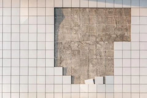 Old pattern tiles wall with cracking space Stock Photos