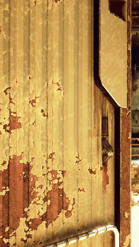Old peeling paint on a metal structure in an industrial area during daylight Stock Footage 334173718