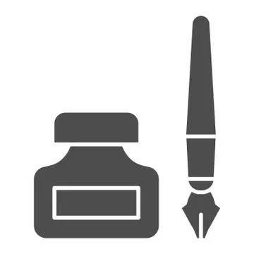 Old pen and ink can solid icon. Fountain pen and jar symbol, glyph style Stock Illustration