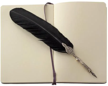 Old pen over notebook Stock Photos