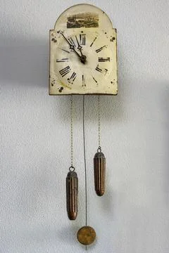 Old pendulum clock with weights, Germany, Europe Stock Photos