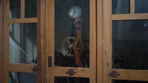 Old pendulum mechanism in the town hall clock Stock Footage 284019010