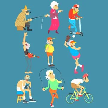 Old People Activities, Vector Illustration Set Stock Illustration