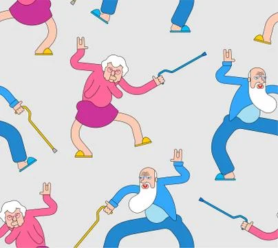 Old people dance pattern seamless Grandfather and grandmother are dancers bac Stock Illustration