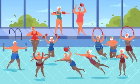 Old people doing exercise in swimming pool. Stock Illustration