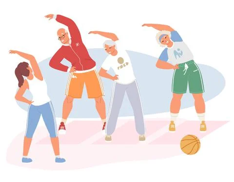 Old people doing exercise with trainer vector Stock Illustration