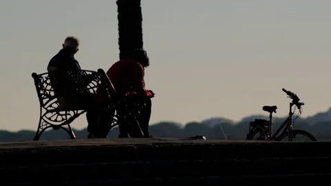 Old people sitting on a bench Stock Footage 85442890