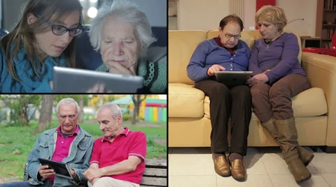 Old people using tablet pc Video stock 34282289