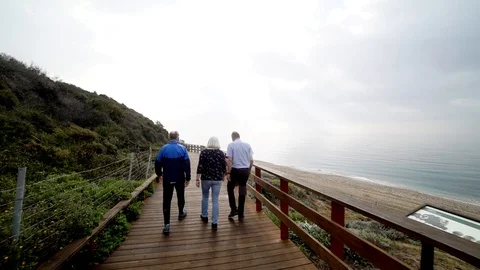 Old people walking at the beach Stock Footage 89693249