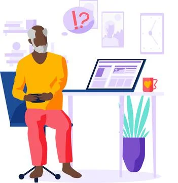 Old person learns new technologies, work and communicate through gadget, typing Illustrazione stock