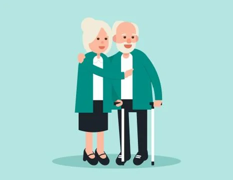 Old person. Two elderly standing and greeting. Concept elderly vector illustr Stock Illustration