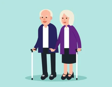 Old person. Two elderly standing and greeting. Concept elderly vector illustr Stock Illustration