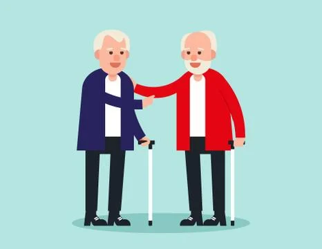 Old person. Two elderly standing and greeting. Concept elderly vector illustr Stock Illustration