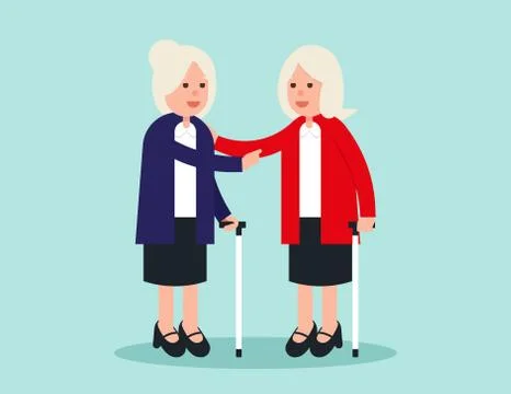 Old person. Two elderly standing and greeting. Concept elderly vector illustr Stock Illustration